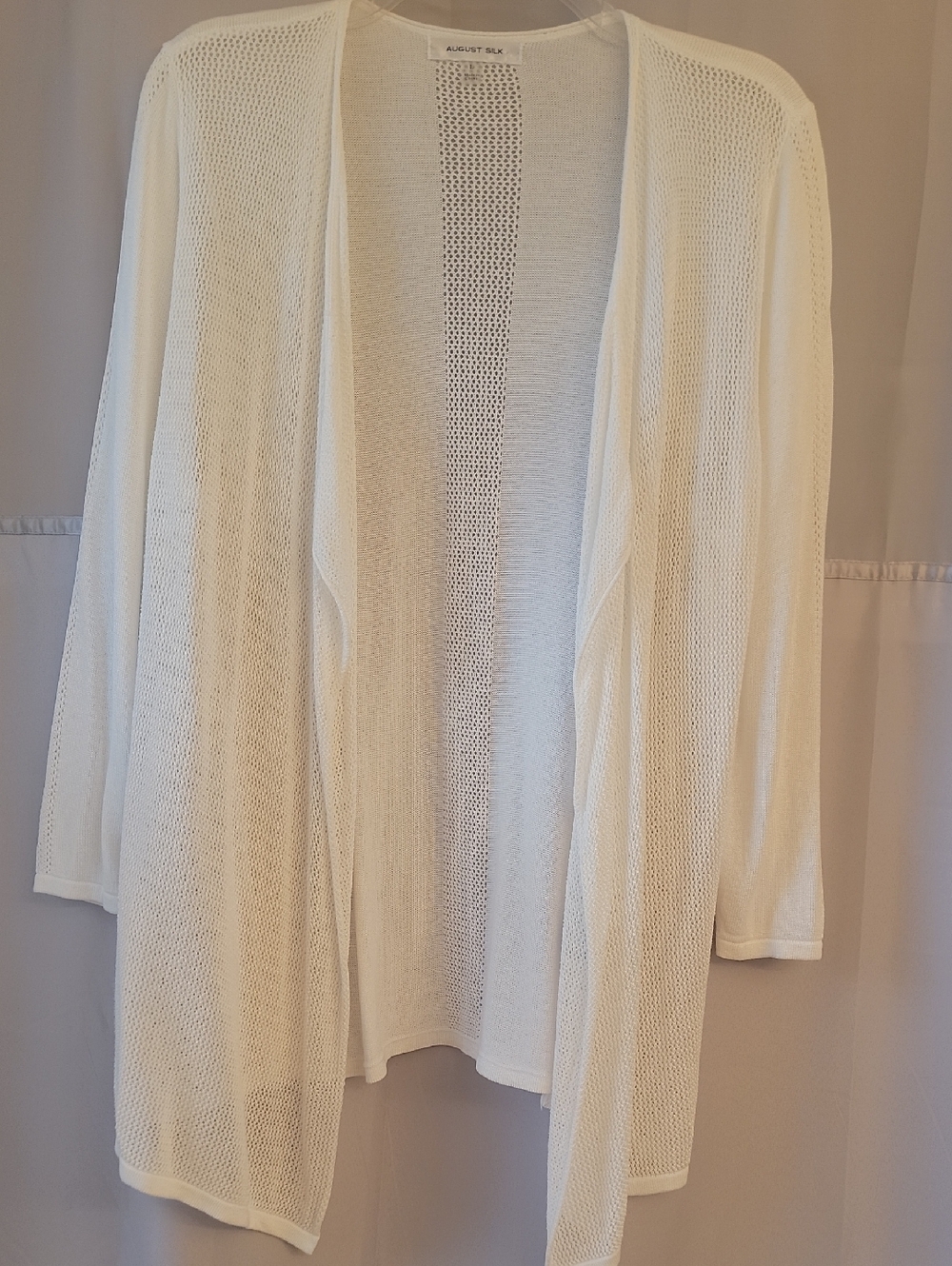 august silk cream open-front lightweight knit cardigan,  Size L